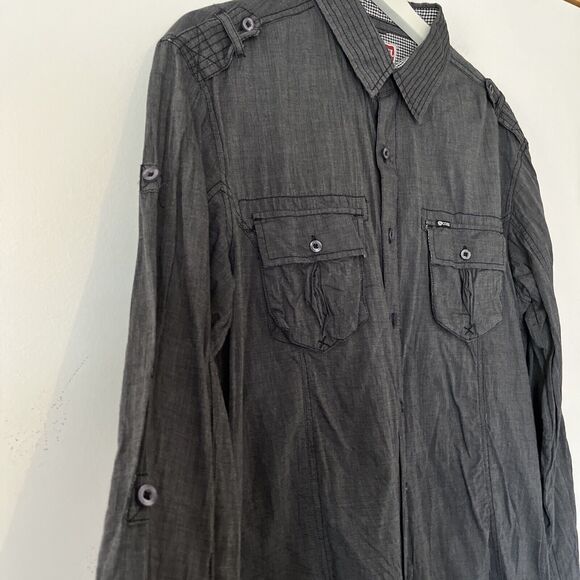 Sovereign Code Shirt Size XL Dark Gray Button Up Long Roll Tab Sleeves Western - Picture 4 of 15